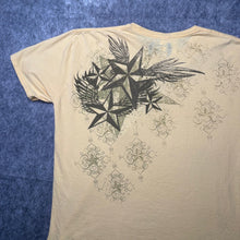 Load image into Gallery viewer, Carbon Black Yellow Y2K Silver Cross and Nautical Stars Graphic Top, Size XXL
