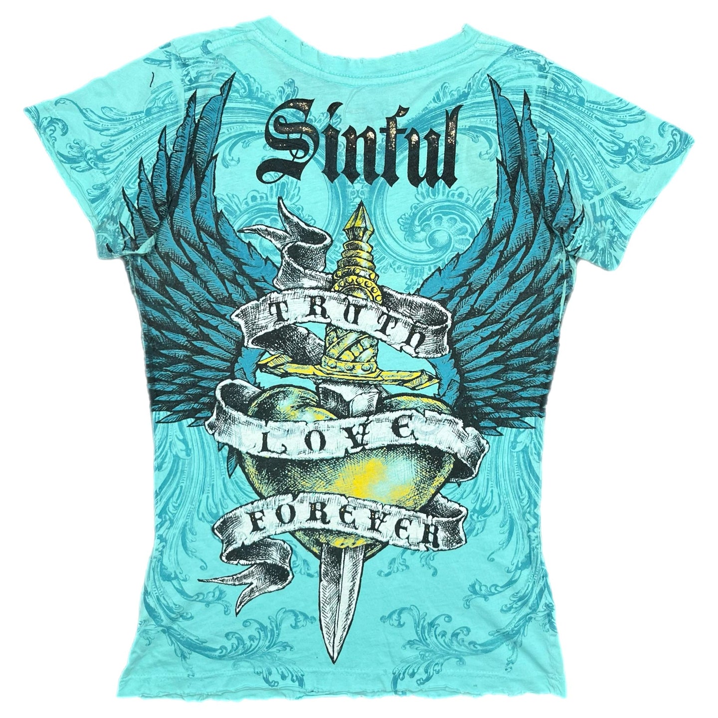 Sinful Angel Wing Y2K Gothic 2000s Blue Top, XS