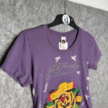 Load image into Gallery viewer, Ed Hardy Purple Y2K Rose Tattoo Style 2000s Top, Size M
