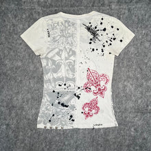 Load image into Gallery viewer, Rebel Spirit Fleur De Lis Rhinestone Y2K Mcbling White Red 2000s Top, Size M
