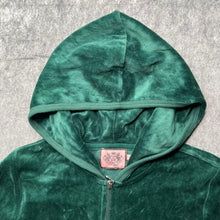 Load image into Gallery viewer, Juicy Couture Dark Green Pink Crown Tiara Y2K Mcbling Velour Zip Hoodie, Small
