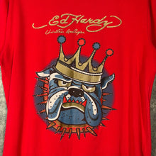 Load image into Gallery viewer, Ed Hardy Bulldog Crown Graphic Tee Red Rhinestone Y2K T-Shirt L
