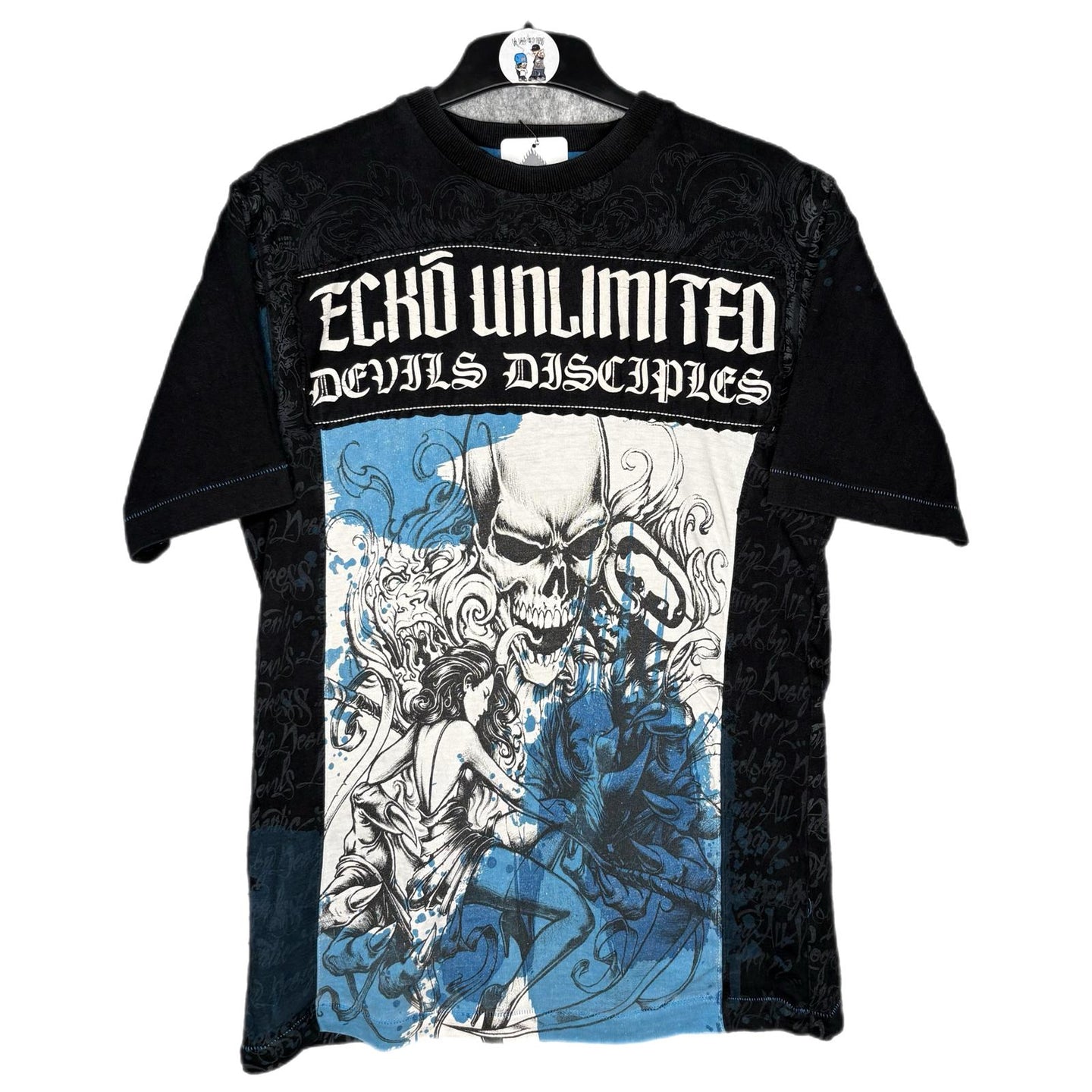 Ecko Unltd Gothic Skull Studded Black Blue Grunge Top, Size M