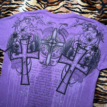 Load image into Gallery viewer, The Raw Uncut Purple Gothic Cross Angel Wing Y2K Grunge 2000s Top, Size Large
