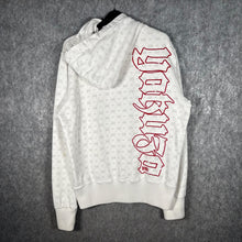 Load image into Gallery viewer, Yakuza Ink White Gothic Logo Hoodie Red Print All Over Pattern Size XL
