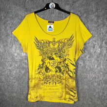 Load image into Gallery viewer, Southpole Yellow Graphic Crest Tee 2X Y2K Rhinestone Streetwear Top
