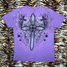 Load image into Gallery viewer, The Raw Uncut Purple Gothic Cross Angel Wing Y2K Grunge 2000s Top, Size Large
