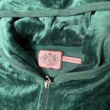 Load image into Gallery viewer, Juicy Couture Dark Green Pink Crown Tiara Y2K Mcbling Velour Zip Hoodie, Small
