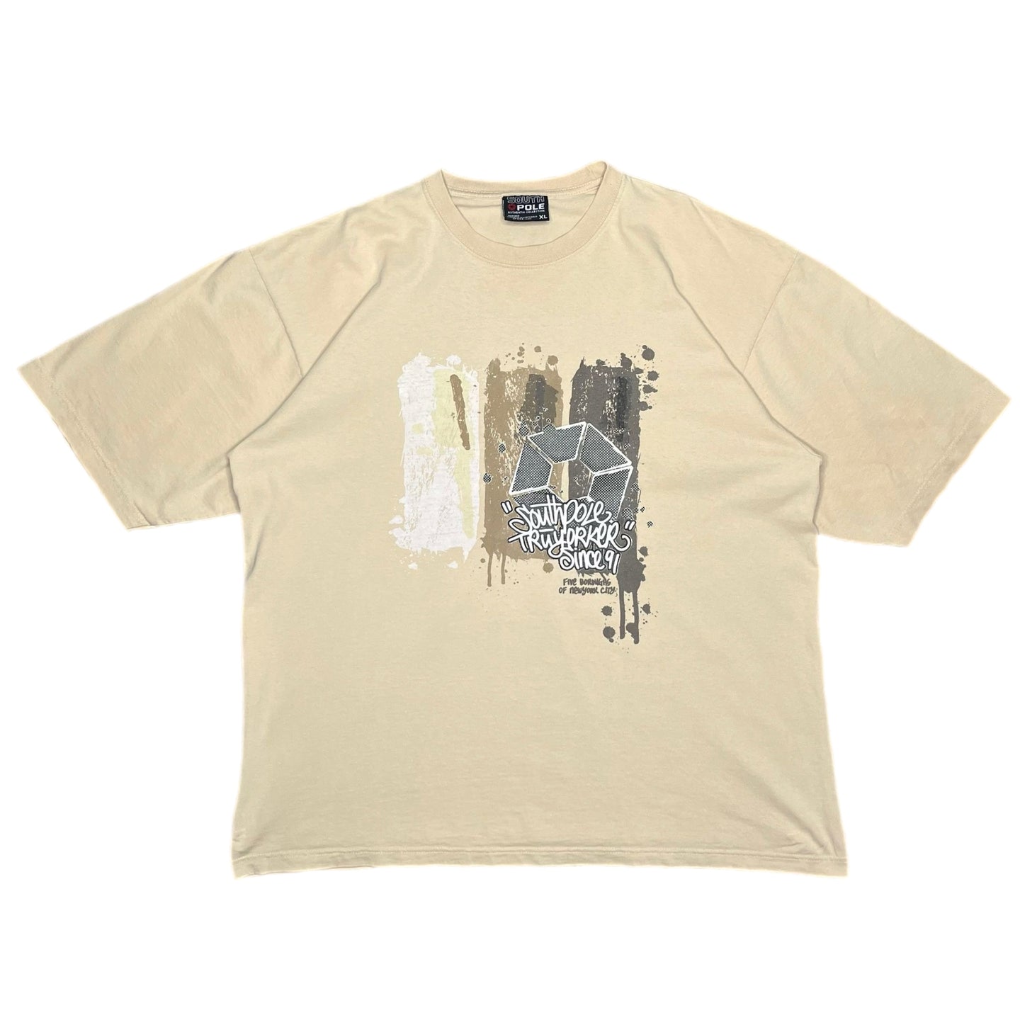 Southpole Graffiti Beige Hiphop Y2K Streetwear Top, Size XL