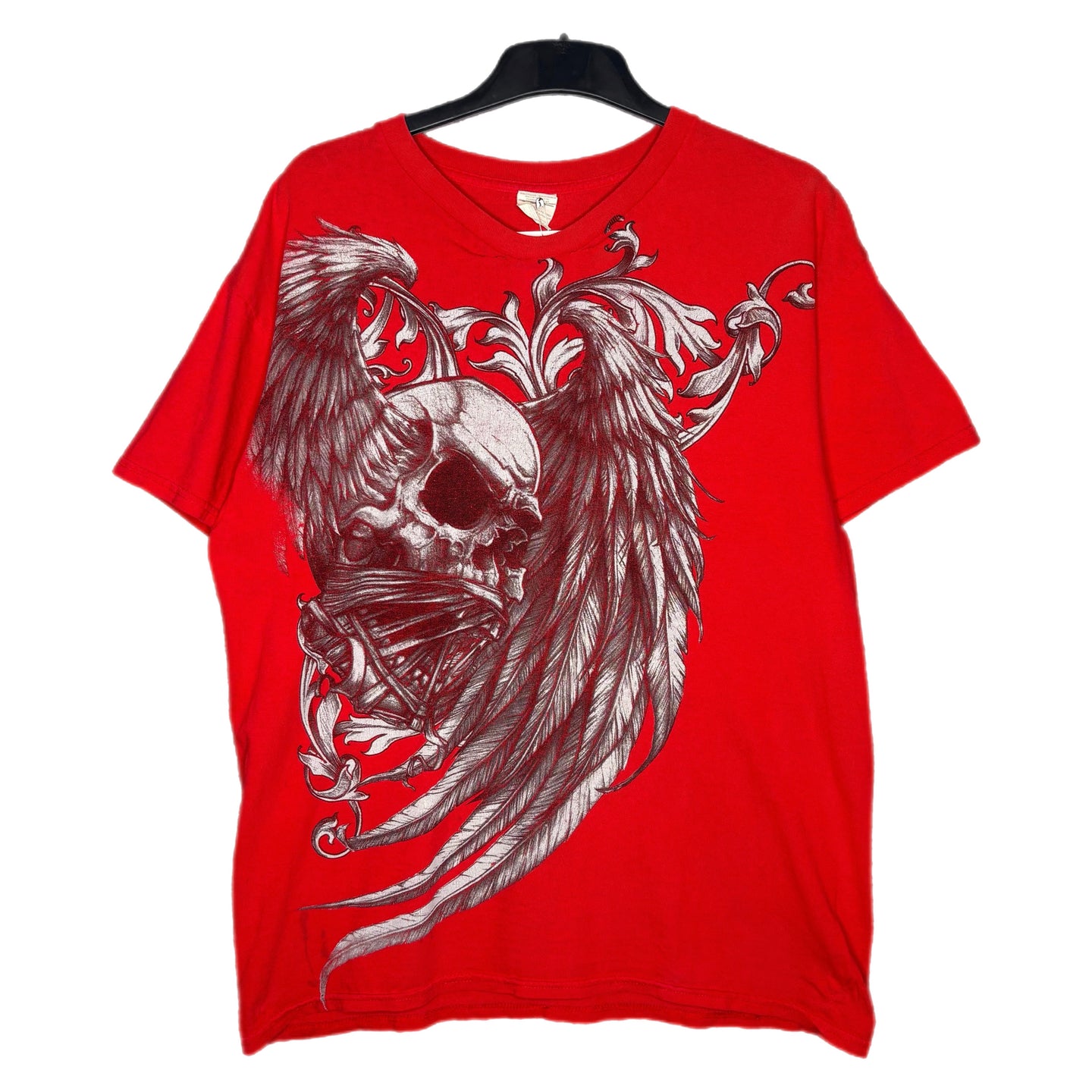 Gothic Red Skull Angel Wing Grunge Top, Size Large
