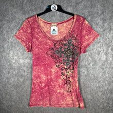 Load image into Gallery viewer, Daytrip Y2K Acid Wash Graphic Tee Pink Floral Print T-Shirt Size S
