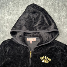 Load image into Gallery viewer, Juicy Couture Black Gold Y2K Mcbling Velour Crown 2000s Hoodie, Size Large
