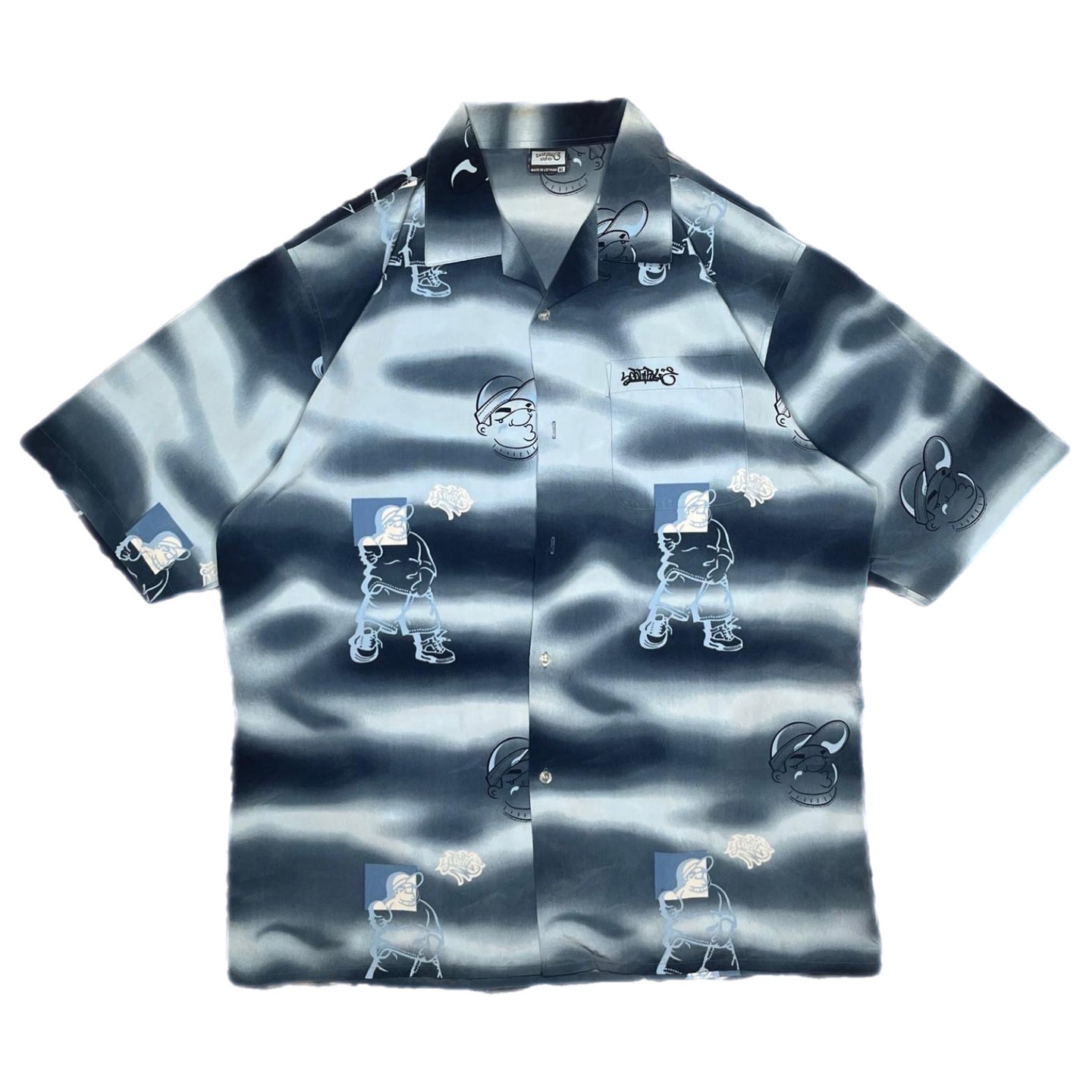 Southpole Graffiti Blue Cartoon Y2K 2000s Vintage Button Shirt, Size XL