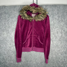 Load image into Gallery viewer, Juicy Couture Dark Pink Faux Fur Velour Y2K Scottie Dog Mcbling Hoodie, Size L
