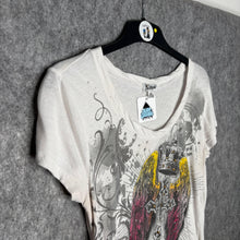 Load image into Gallery viewer, Southpole White Y2K Angel Wing Mcbling Gothic Cross Top, Size M
