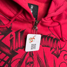 Load image into Gallery viewer, Billabong Red Gothic Sword &amp; Eagle Grunge Drawstring Hoodie, Size Medium
