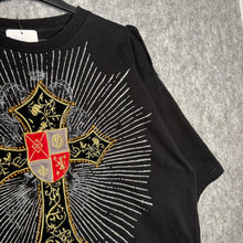 Load image into Gallery viewer, Avirex Black Gothic Cross Gold Grunge 2000s Top, Size XXL
