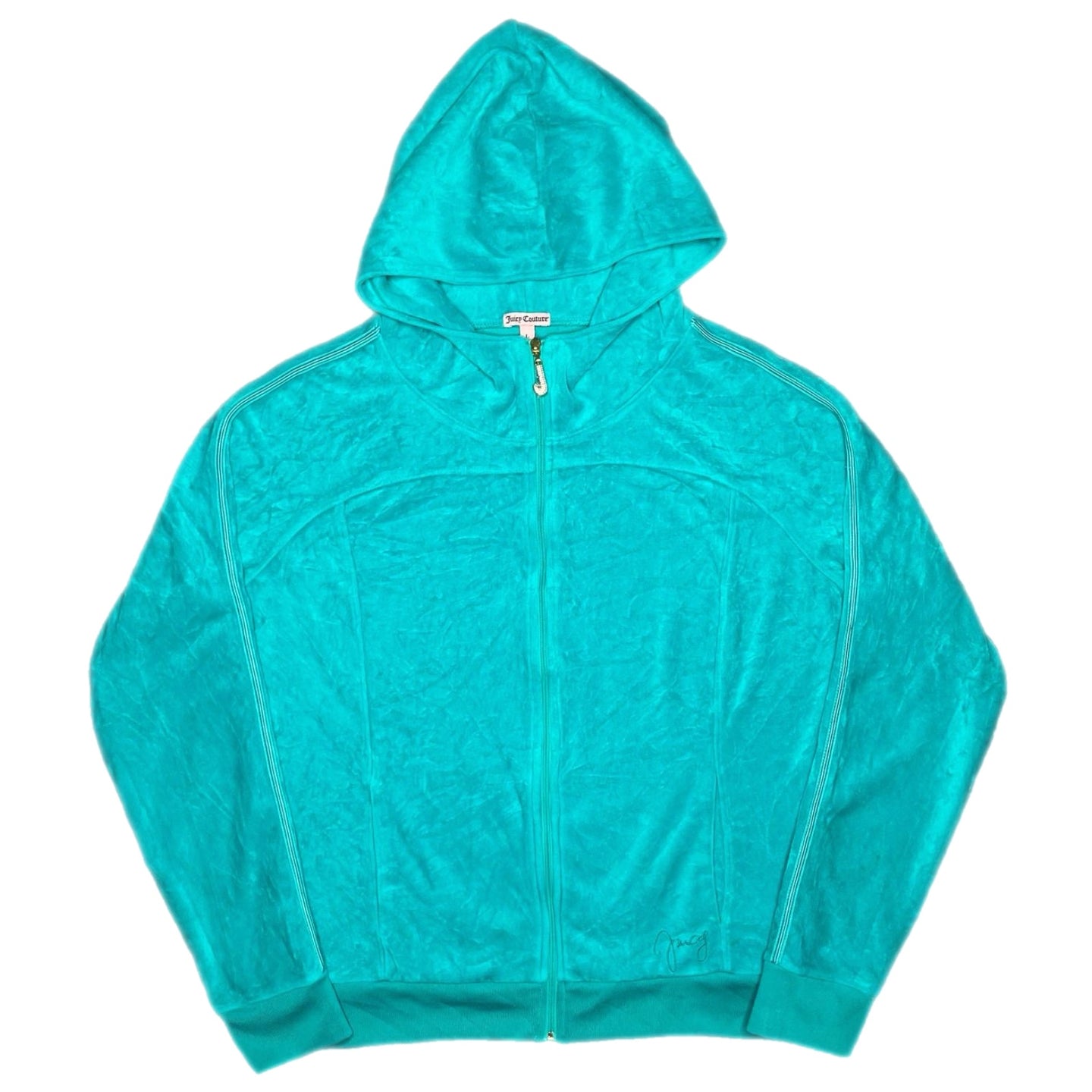 Juicy Couture Turquoise Blue Velour Y2K 2000s Hoodie, Size Large