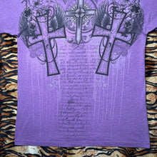 Load image into Gallery viewer, The Raw Uncut Purple Gothic Cross Angel Wing Y2K Grunge 2000s Top, Size Large
