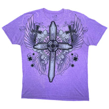 Load image into Gallery viewer, The Raw Uncut Purple Gothic Cross Angel Wing Y2K Grunge 2000s Top, Size Large
