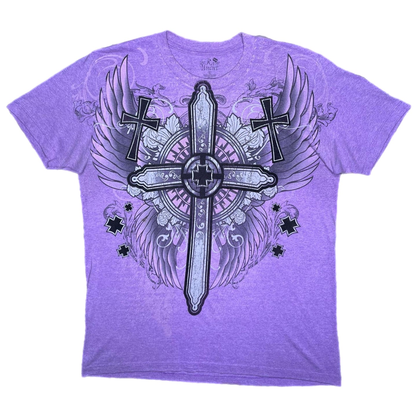 The Raw Uncut Purple Gothic Cross Angel Wing Y2K Grunge 2000s Top, Size Large