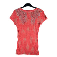 Load image into Gallery viewer, Y2K Miss Me Wing Rhinestone Burnout V-Neck Tee Red, Size L
