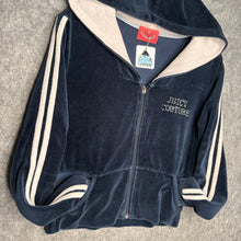 Load image into Gallery viewer, Juicy Couture Navy Stripe Rhinestone 91 Y2K Mcbling Hoodie, Size L
