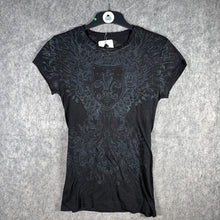 Load image into Gallery viewer, Y2K Gothic Shield Graphic Burnout Tee Black Distressed Top, Size L
