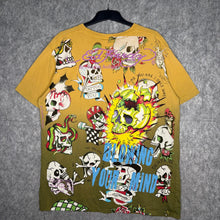 Load image into Gallery viewer, Ed Hardy Gothic Skull Y2K Yellow 2000s Top, Size XL
