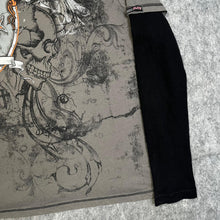 Load image into Gallery viewer, MMA Elite Grey Thermal Long Sleeve Y2k Gothic Skull 2000s Top, Size XL
