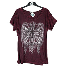 Load image into Gallery viewer, Y2K Maurices Burgundy Wing Graphic Tee Distressed Detail Women’s Size XL
