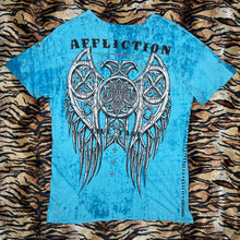 Load image into Gallery viewer, Affliction Blue Cyber Tribal Angel Wing Y2K 2000s Grunge Top, Size Large
