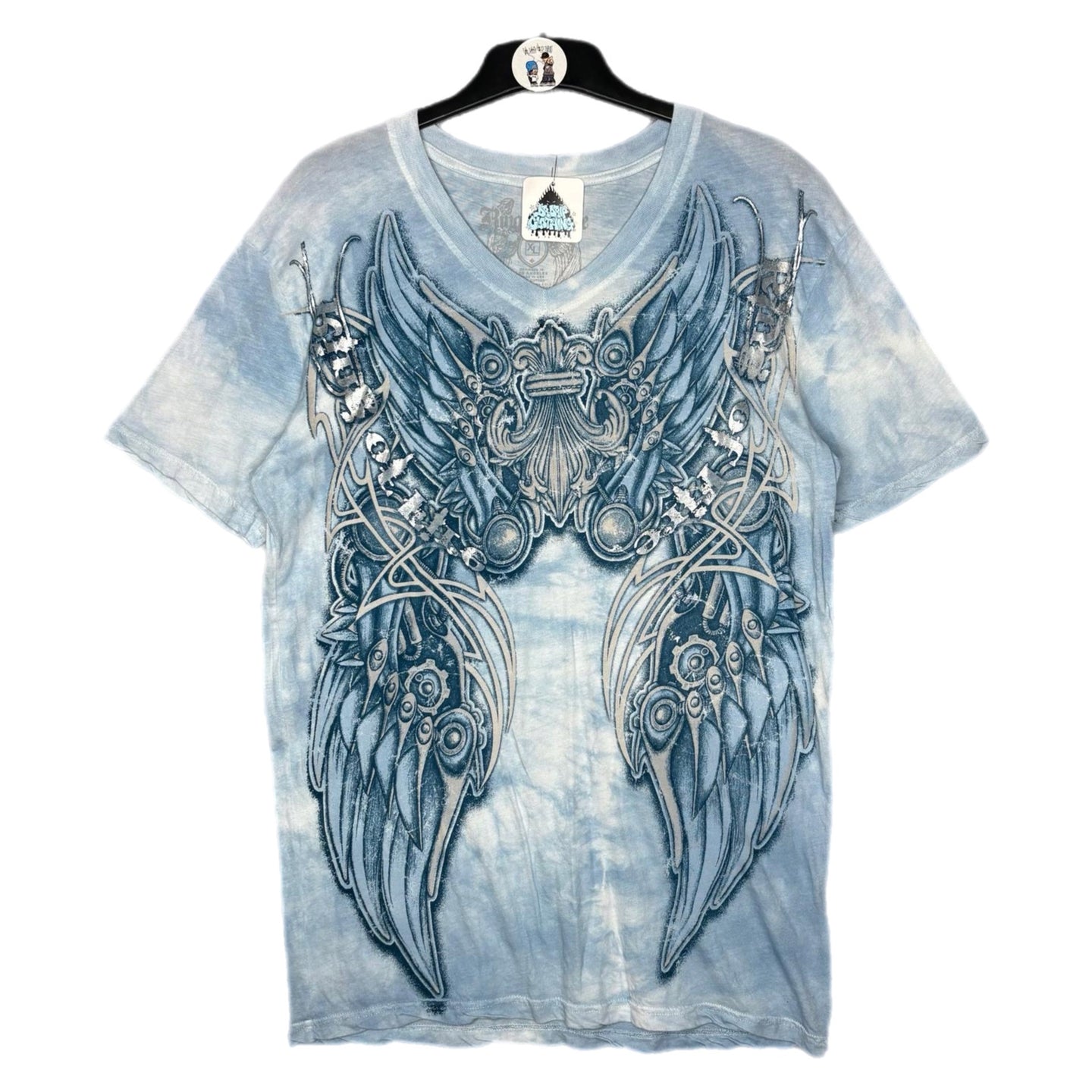 Ring of Fire Blue Angel Wing Cyber Tribal Y2K Top, Size XL