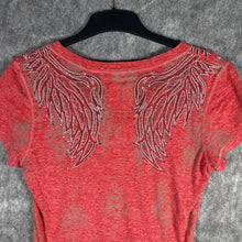 Load image into Gallery viewer, Y2K Miss Me Wing Rhinestone Burnout V-Neck Tee Red, Size L
