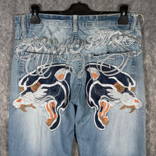 Load image into Gallery viewer, Ed Hardy Style Y2K Tattoo Embroidered Early 2000s Streetwear Light Wash Jeans
