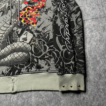 Load image into Gallery viewer, Ed Hardy Snake Rhinestone Y2K Vintage 2000s Tattoo Style Black Grey Hoodie, 2XL
