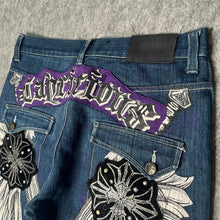 Load image into Gallery viewer, Capricious Gothic Angel Wing Blue Grunge Thin Jeans, Waist 36/ Large
