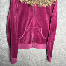 Load image into Gallery viewer, Juicy Couture Dark Pink Faux Fur Velour Y2K Scottie Dog Mcbling Hoodie, Size L

