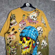 Load image into Gallery viewer, Ed Hardy Gothic Skull Y2K Yellow 2000s Top, Size XL
