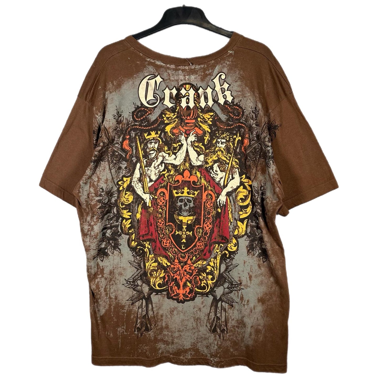 Crank Y2K Gothic Ed Hardy Affliction Style Brown Graphic Baggy Top Size  XXL