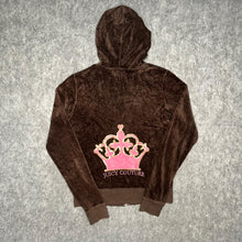 Load image into Gallery viewer, Juicy Couture Brown Y2K Velour Pink Crown Tiara Mcbling Vintage Hoodie, Size L
