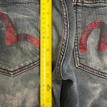 Load image into Gallery viewer, Evisu Blue Red Stitch Acid Wash Y2K Grunge 2000s Ripped Jeans, Waist 28
