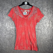 Load image into Gallery viewer, Y2K Miss Me Wing Rhinestone Burnout V-Neck Tee Red, Size L
