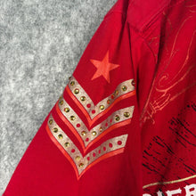 Load image into Gallery viewer, Soldiers &amp; Saints Red Skull Graphic T-Shirt Large Embellished Tee
