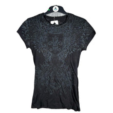 Load image into Gallery viewer, Y2K Gothic Shield Graphic Burnout Tee Black Distressed Top, Size L
