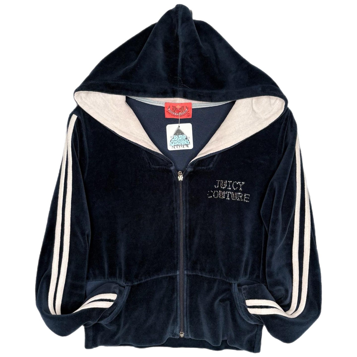 Juicy Couture Navy Stripe Rhinestone 91 Y2K Mcbling Hoodie, Size L