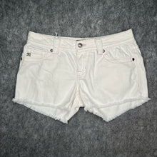 Load image into Gallery viewer, Miss Me White Zipper Pocket Distressed Hem Y2K Mid~Rise Mini Shorts, Waist 30
