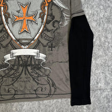 Load image into Gallery viewer, MMA Elite Grey Thermal Long Sleeve Y2k Gothic Skull 2000s Top, Size XL
