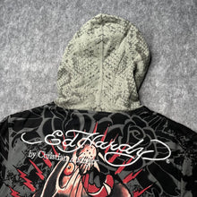 Load image into Gallery viewer, Ed Hardy Snake Rhinestone Y2K Vintage 2000s Tattoo Style Black Grey Hoodie, 2XL
