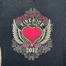 Load image into Gallery viewer, Fire and Ice Pink Angel Wing Bike Rally Y2K 2000s Navy Top, Size Large
